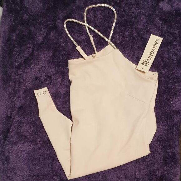 NWT~ No Boundaries Cream Colored Bodysuit with Rhinestone Straps (Size: Large) - Picture 5 of 16